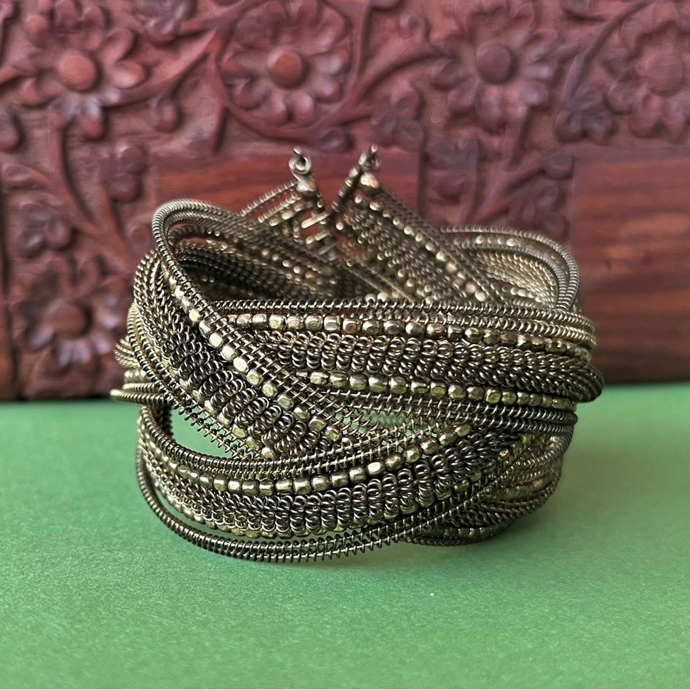 Gold-Toned Memory Wire & Beaded Cuff